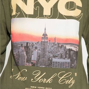 Fashion Nova New York Graphic Long Sleeve Tshirt- Olive XL